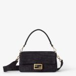 FENDI Baguette Black nubuck crocodile leather bag